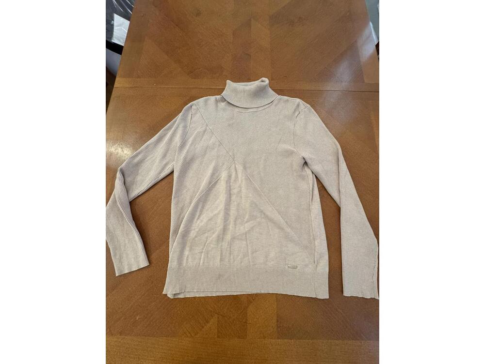 Calvin Klein Beige Turtleneck Sweater with Ribbed Hem and Cuffs Size Large j-2
